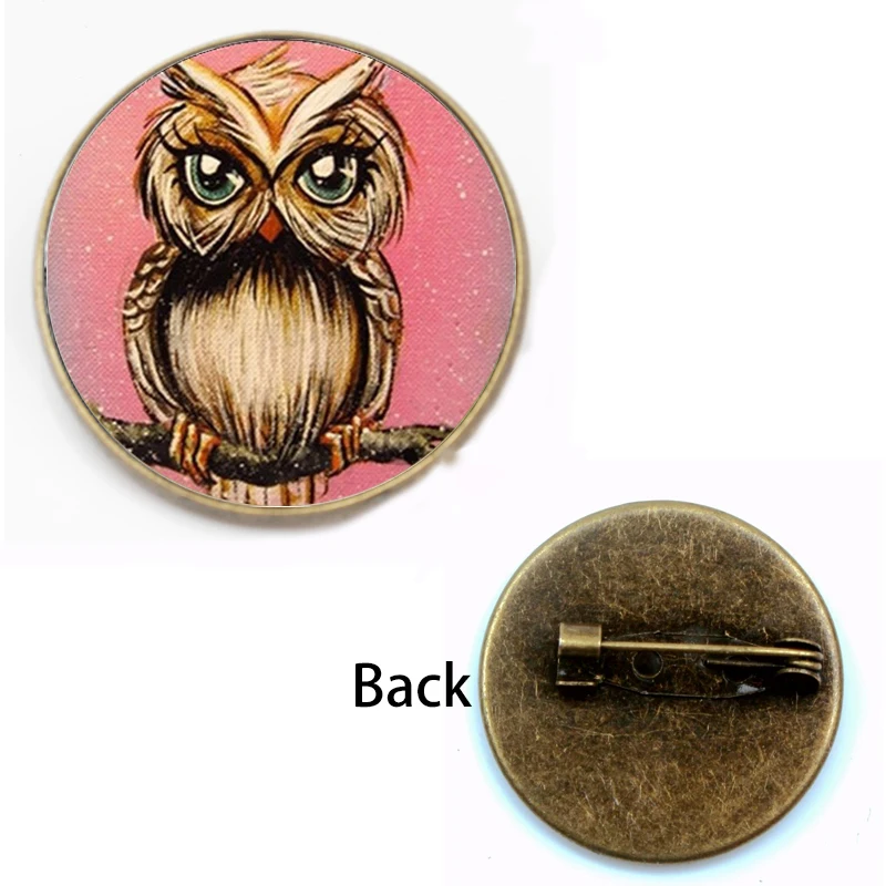 بروش بومة عتيق للرجال والنساء ، نمط فني ، سحر ، شارة كابوشون زجاجية ، هدية للأطفال ، حفلة تذكارية ، شعار يدوي الصنع ، DIY