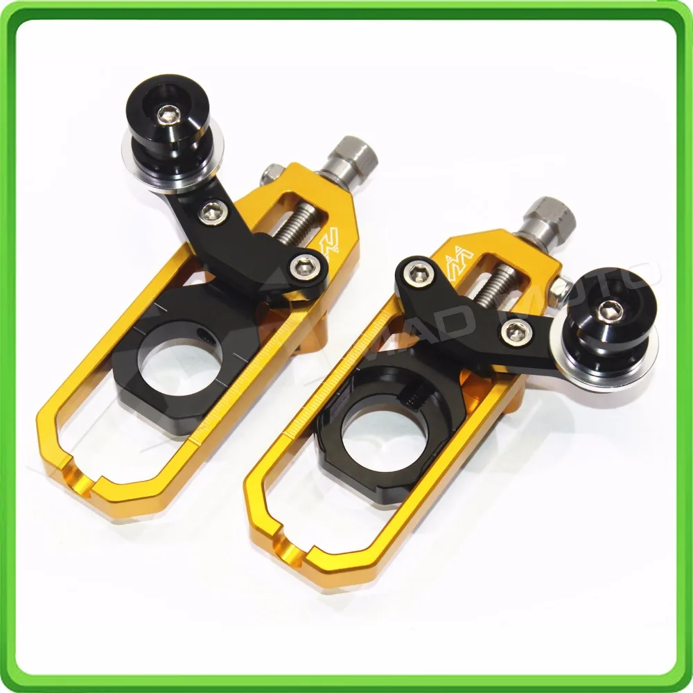 Motorcycle Chain Tensioner Adjuster with spool for KAWASAKI Ninja ZX6R ZX-6R ZX 636 ZX636 2013 2014 2015 2016 Gold & Black