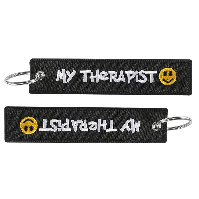 Motorcycle Car keychain Embroidery MY THERAPIST Key bobs Black llavero moto OEM keyring chaveiro para carro