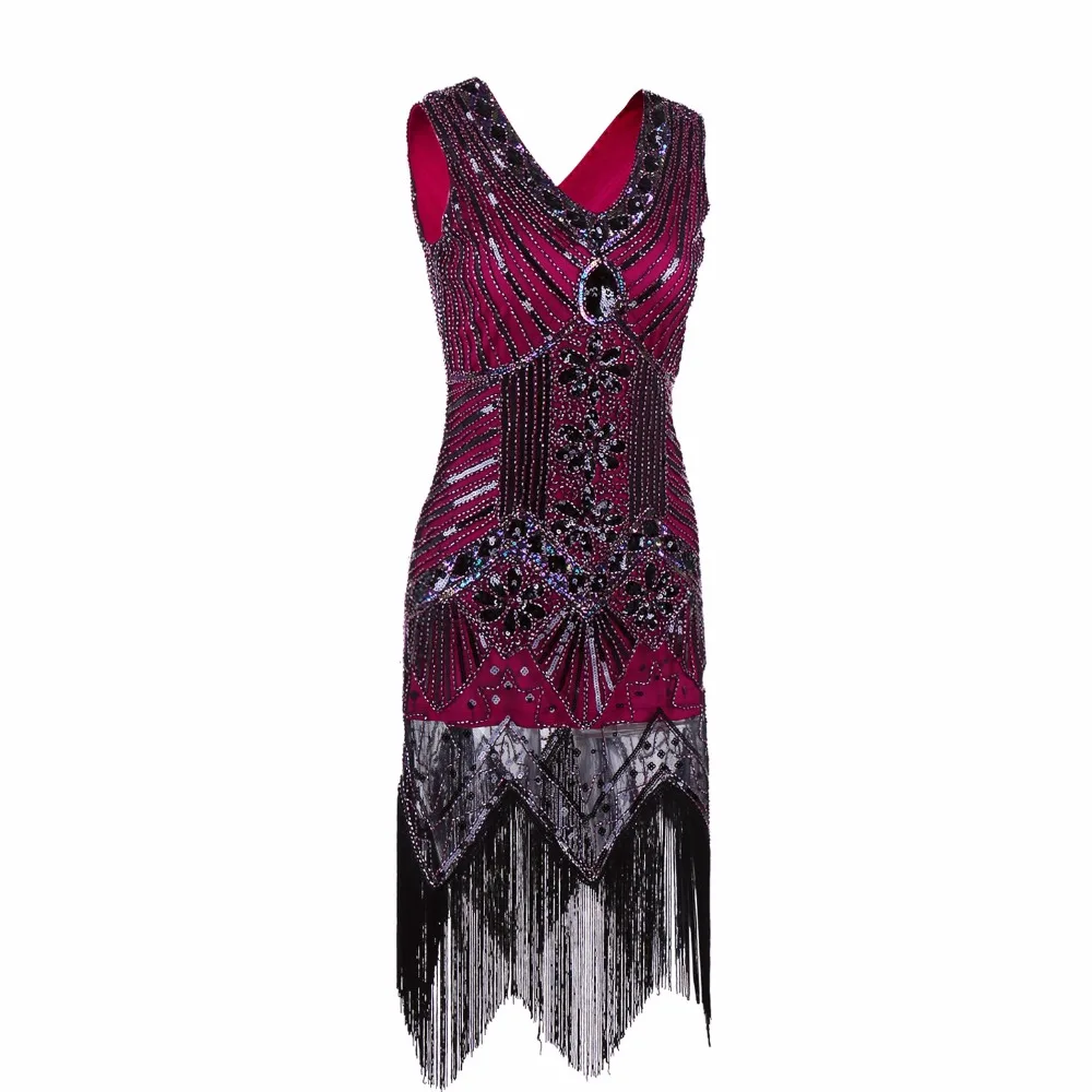 Great Gatsby Dress Women Sequined Dress V Neck Beaded Sequined Art Deco Flapper Dress 1920s Vintage Party Dresses Sexy Club image 4