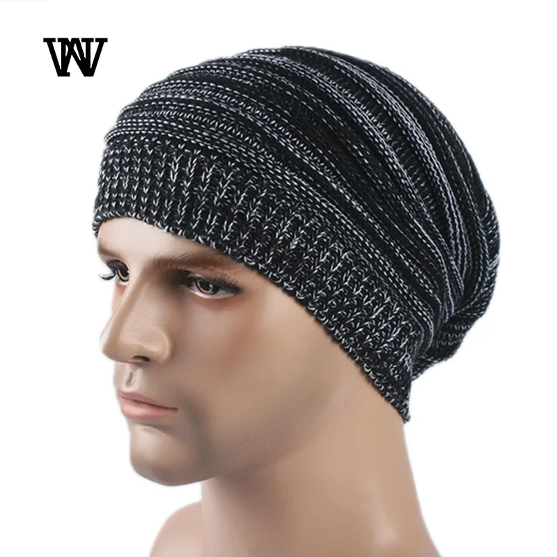 Striped Baggy Skullies Beanies Hats for Men Winter Cap Women\'s Outdoor Bonnet Hat Female Soft Warm Knitted Hat for Boys TTM-CZX9