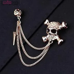 Imixlot Unisex Men Brooch Personality Skull Head Lightning Chain Tassel Brooches Pin Badge Men's Suits Badge