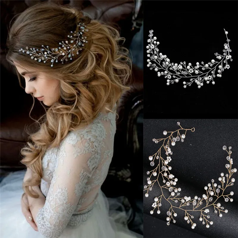   Simulated Pearl Bride Wedding Headpieces Hair Jewelry Crystal Headband Tiara Bride Hair Accessorie