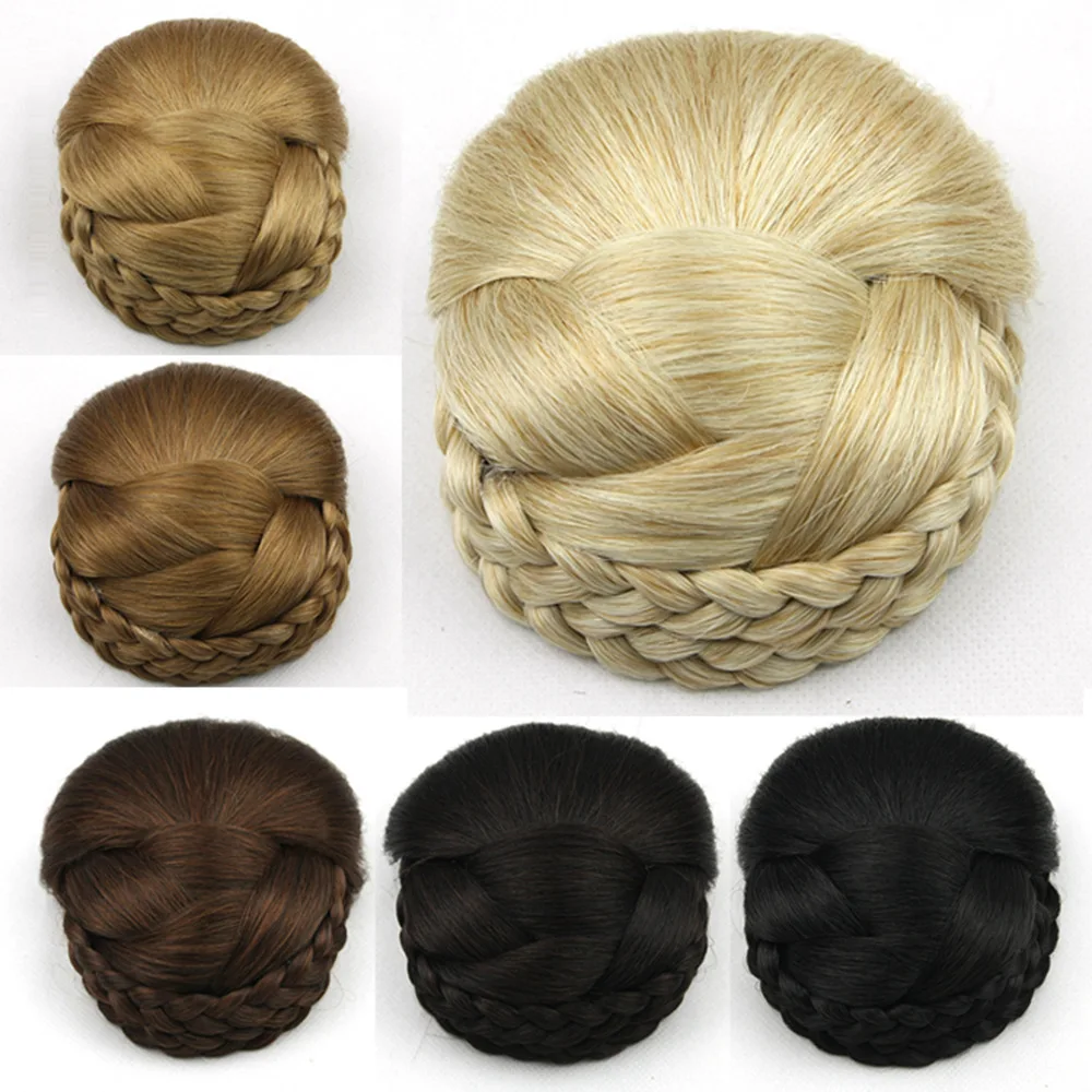 Postiche blonde à clipser pour femme, cheveux synthétiques, brioches, morceau de cheveux pour mariée, fibre de degré de chaleur, document