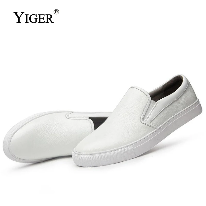 

YIGER New 2018 Man Loafers Genuine Leather Casual slip-on Man shoes Fashion Breathable Loafers Black/White Free shipping 0120