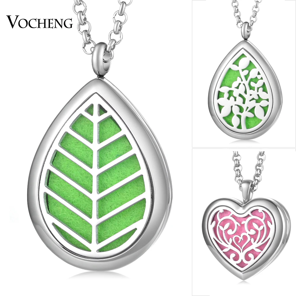 

30mm Essential Oil Diffuser Locket Necklace 316L Stainless Steel Drop Heart Styles Randomly Send 10pcs Oil Pads as Gift VA-715