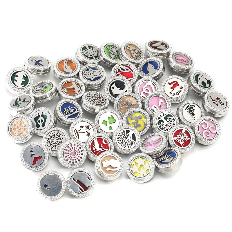 Trendy 40 Types Aromatherapy Diffuser Pattern Snap Buttons Stainless Steel Essential Oil Perfume Lockets For Jewelry Accessories