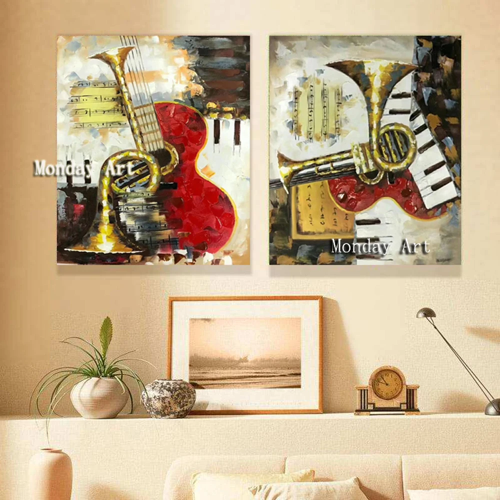 100%Handmade abstract modern oil painting,musical instrument oil painting, canvas wall art painting for home decoration