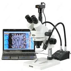 Gooseneck Stereo Microscope--AmScope Supplies 7X-45X LED Two Gooseneck Light Zoom Stereo Microscope + 3MP USB Digital Camera