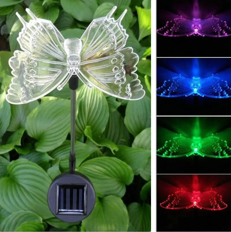 

Solar powered Lawn Garden Stake Color Changing Light LED sidewalk lawn light lamp-Butterfly dragonfly hummingbird star sun moon