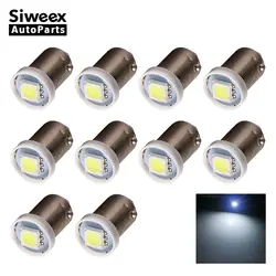 10 Pcs T4W BA9S Car LED Bulbs 1 SMD 5050 Dome License Plate Lights Door Festoon Reading Side Marker Lamp White 12V DC