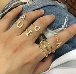 2025 Alphebet Charm Cute Micro Pave Cz Letters Top Quality Link Chain Meanning Latest Design Two Colors Minimal Chain Ring