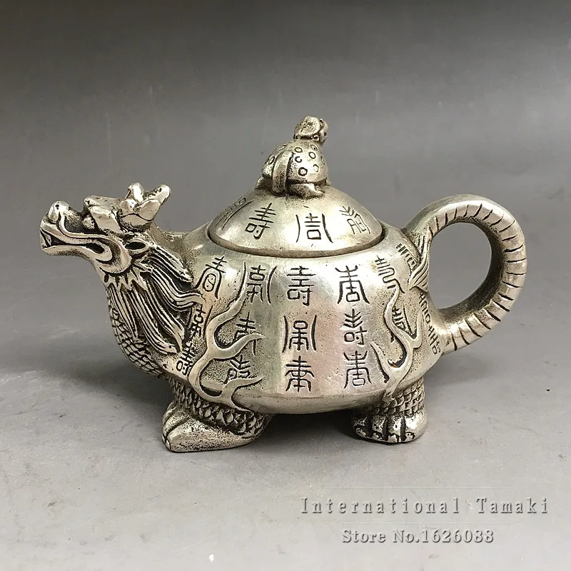 

Silver-plated white copper dragon pot Decoration kettle teapots copper pot decorative antique collection