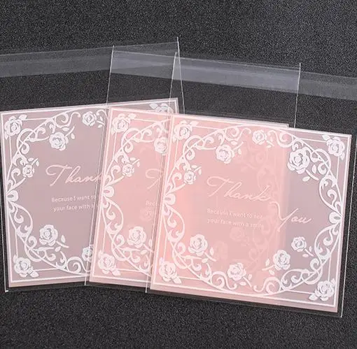 100 pcs Rose Flower Bakery Cookies Bags Plastic Self Adhesive Wedding Biscuit Macaron Gift Bag 7*7cm,10*10cm