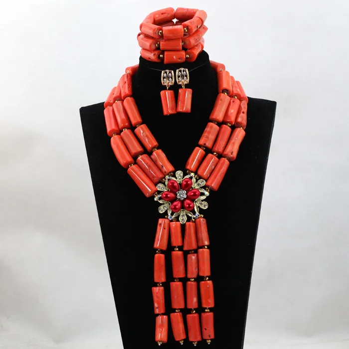 Chunky Women Statement Necklace Set Dubai Real Coral African Jewelry Sets Wedding Coral Beads Jewelry Set Free Shipping ABL169