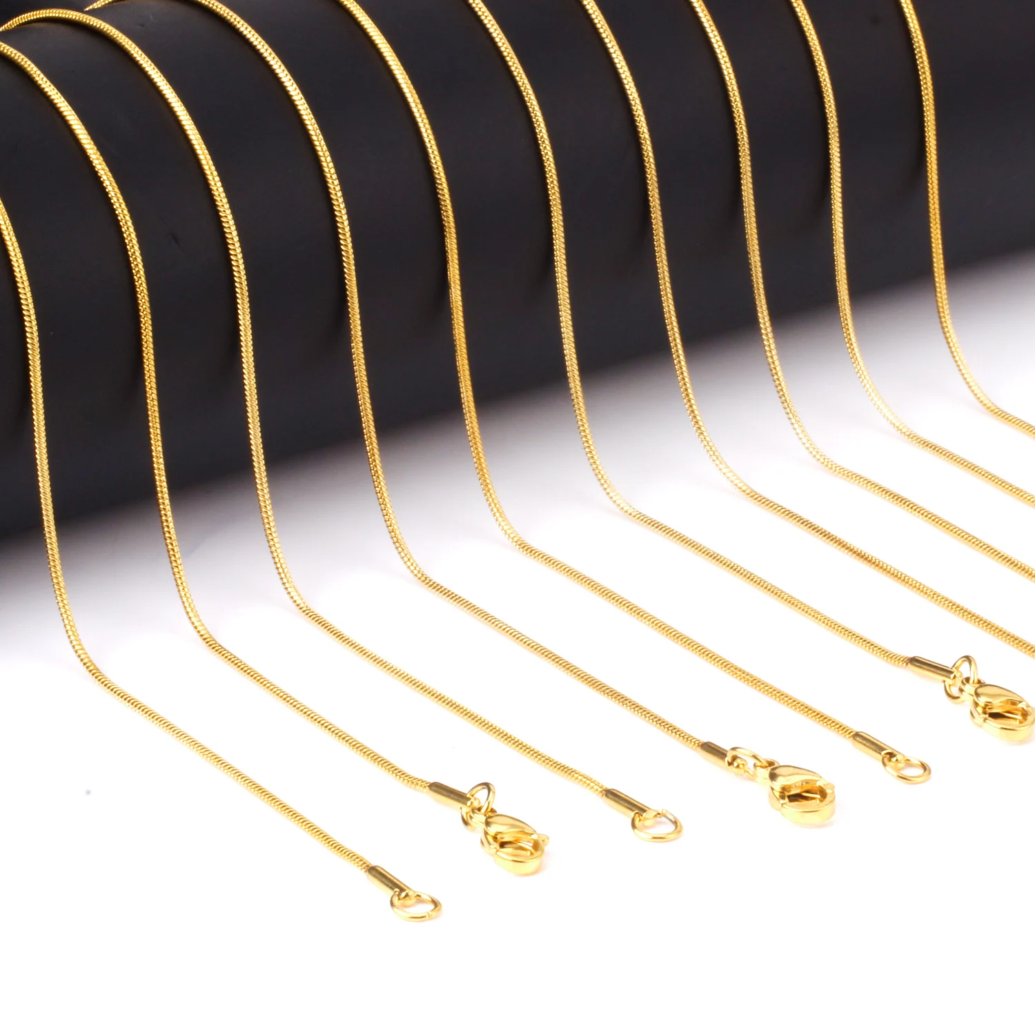 ASONSTEEL 10pcs/Lot Gold Plated Round Rope Chain Snake Stainless Steel Necklaces For Women Men With Lobster Clasps Jewelry Boho