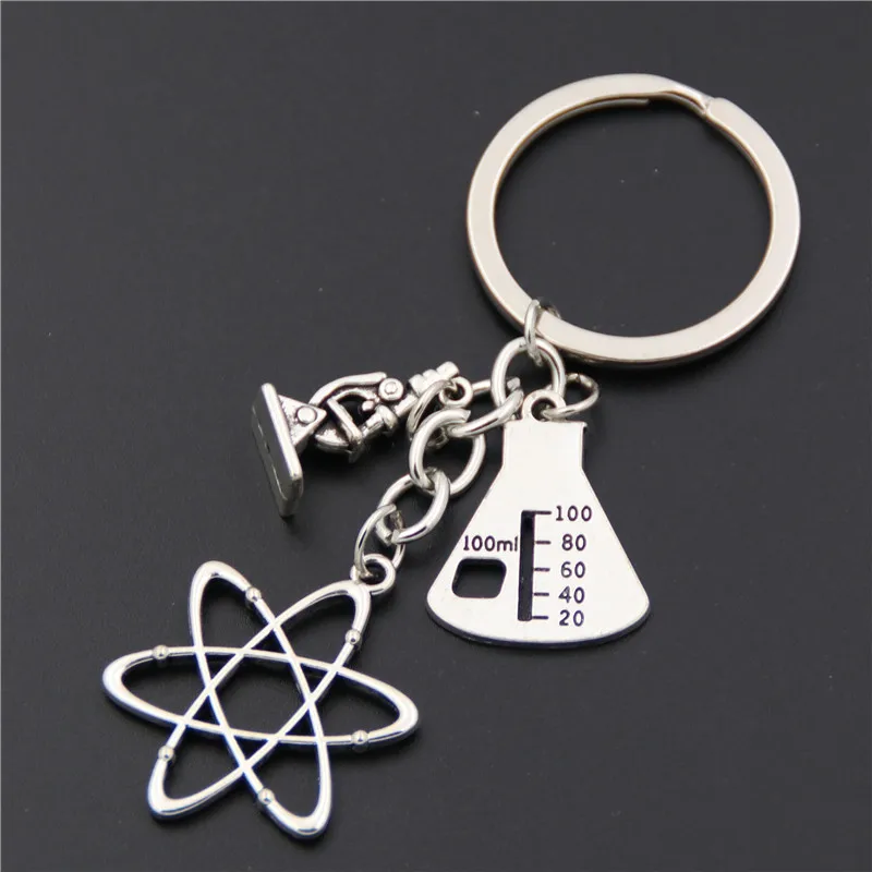 1pc  Silver Color Microscopes Dortor Charms Pendant Neuron Key Chains Anatomy Key Ring Neurology Jewelry Biology gift