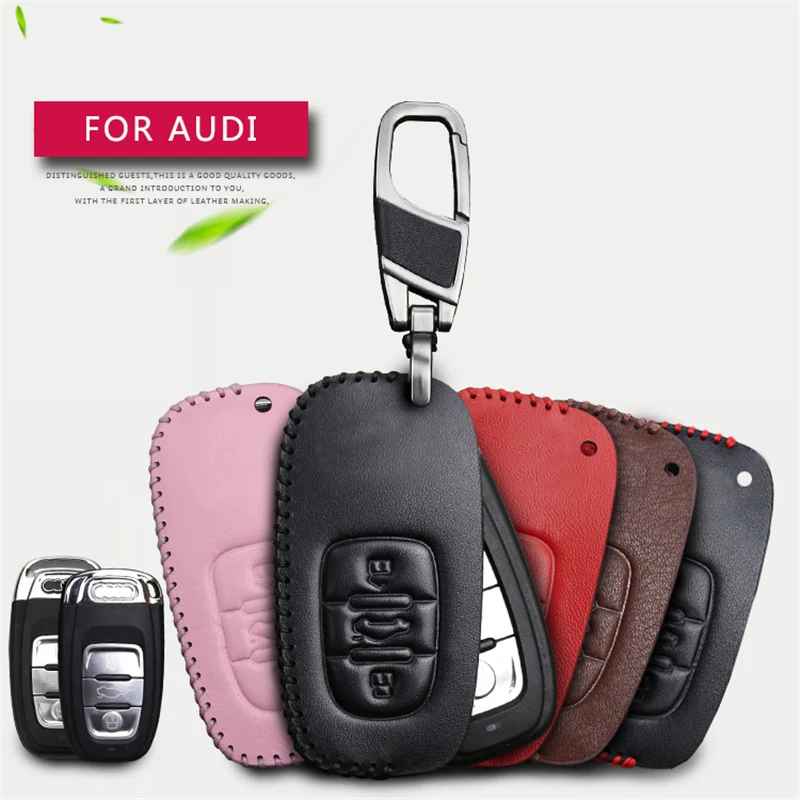 Genuine Leather Men Women Car Key Case Cover For Audi A2 A3 8P A4 B5 B6 B7 B8 A6 C5 C6 4F Q5 Q7 A4L A6L Q3 Smart Key Ring Holder