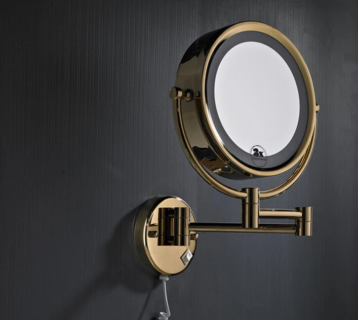 Solid Brass shiny Gold Bathroom Led Cosmetic Mirror In Wall Mounted Mirrors Accessories for bathroom BM007