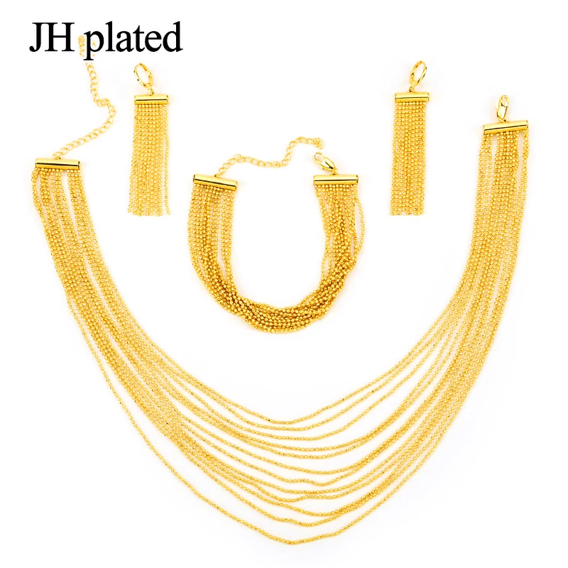 JHplated Africa Ethiopia fashion jewelry gift set for women girl little Tassel Necklace Bracelet and Earrings