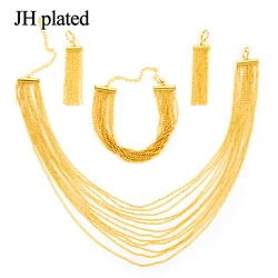 JHplated Africa Ethiopia fashion jewelry gift set for women girl little Tassel Necklace Bracelet and Earrings