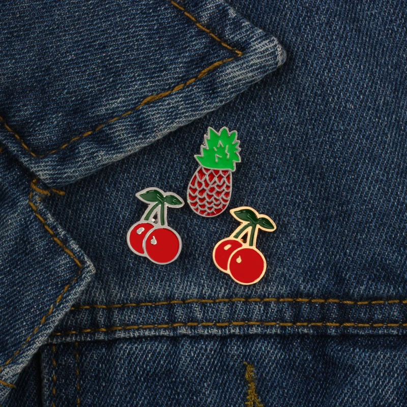 Enamel Brooches Pins Cute Cartoon Fruits Pineapple Watermelon Cherry Clothes Coat Pins Bag Button Badge Jewelry Homme Kids Gifts