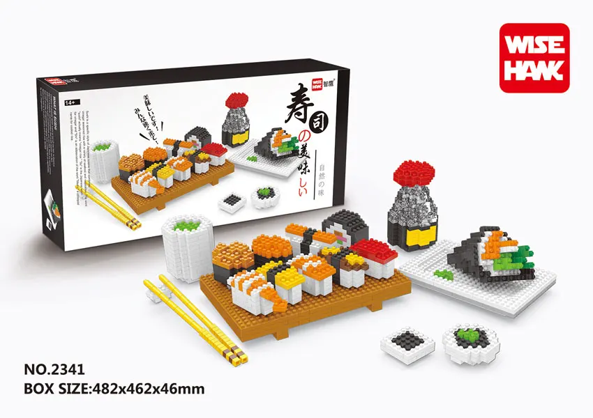 WiseHawk Hot Selling Delicious Sushi Food Mini Blocks Kids Toys 3D Assembly Plastic Model Construction Building Bricks