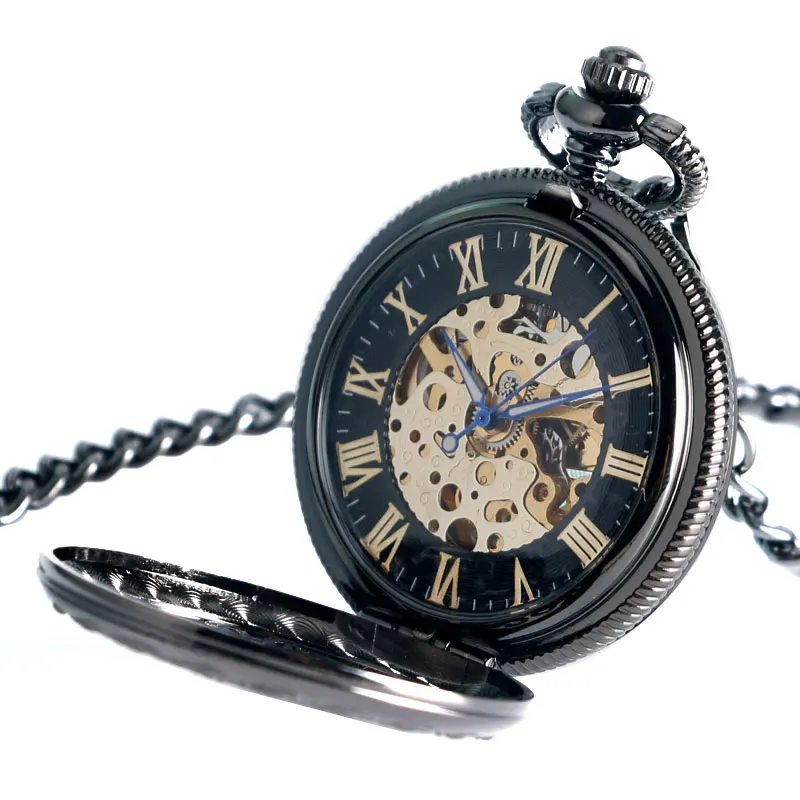 Trendy Gothic Grilles Flower Case Luxury Nurse Steampunk Skeleton Automatic Mechanical Gift Pocket Watch Chain Reloj de bolsillo