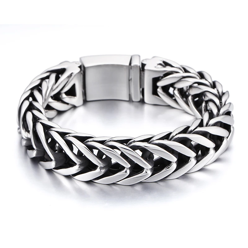 133g Heavyweight Vintage  316L Stainless Steel Biker Horsewhip Chain bracelet Men's Gothic / Rock Jewelry 17MM 9 INCHES