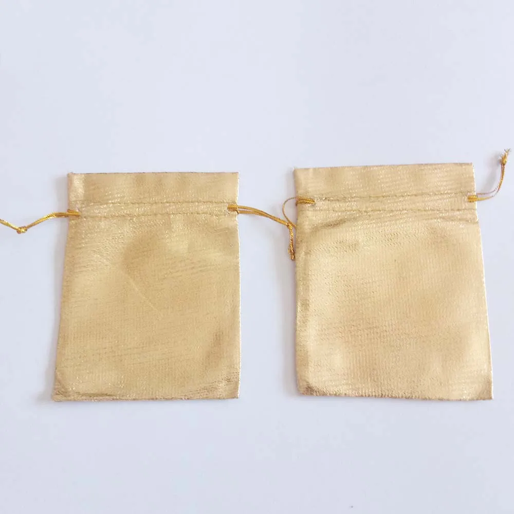 50pcs Gold Cloth Foil Organza Bag Drawstring Bag Jewelry Bags Fabric Pouch Gift Bags Wedding/Party/Christmas Packaging Display