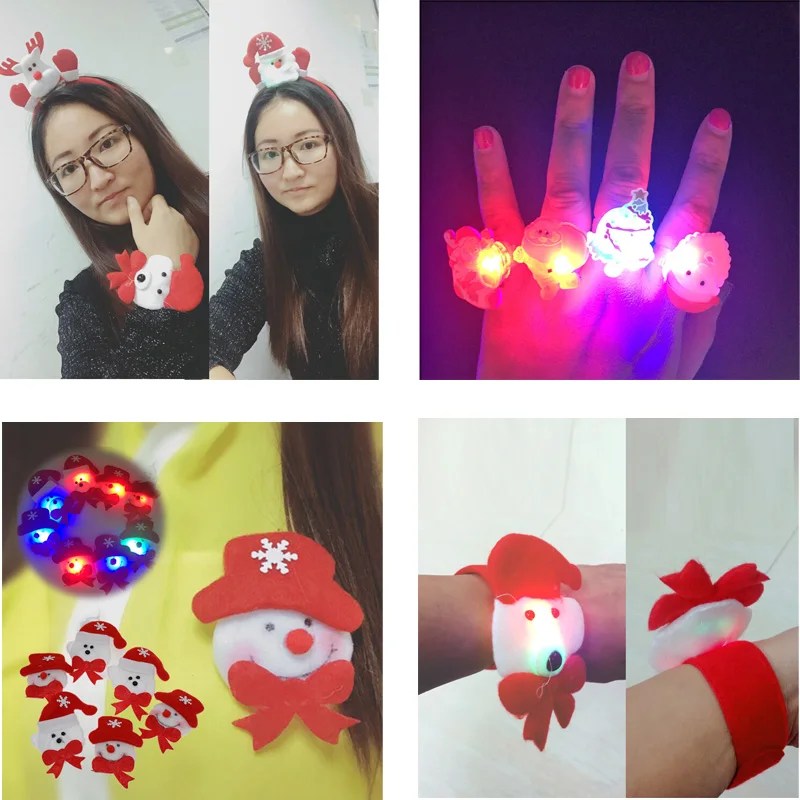 

2018 New 24pcs Cartoon Led Flashing Light Up Glowing Finger Necklace Christmas Tree Brooch Bangle Headband Fun Toys Gifts For