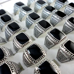 15Pcs Hot Sale Vintage Style Black Silver Plated Men Rings For Man Retro Wholesale Jewelry Bulks Lots LR347