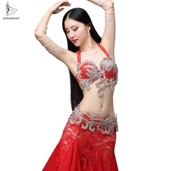 Women Belly Dance Set Stage Orientale Bra Beads Night Dance Clothes Eastern Style Outfits Sexy Lace Carnival Tops Belt Costume