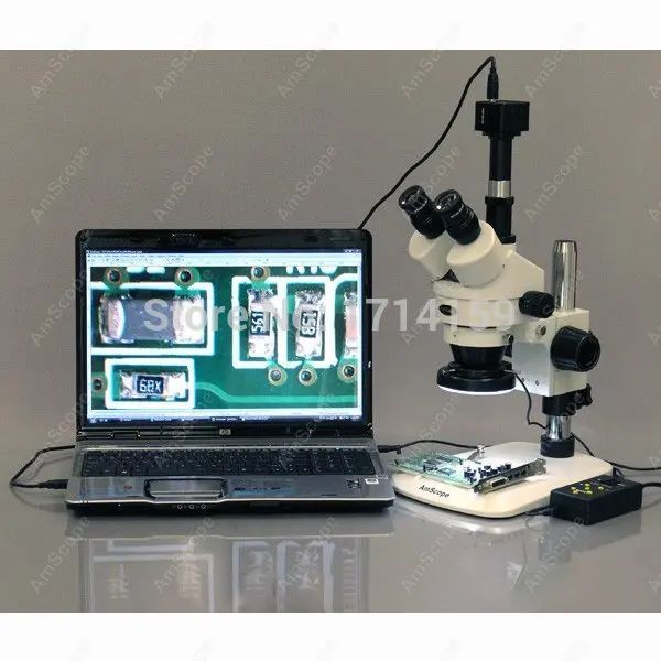 AmScope Zoom Trinocular Stereo Microscope 3.5X-45X+ Multi-Zone 144 LED + 1.3MP USB 2.0 Camera on Pillar Stand