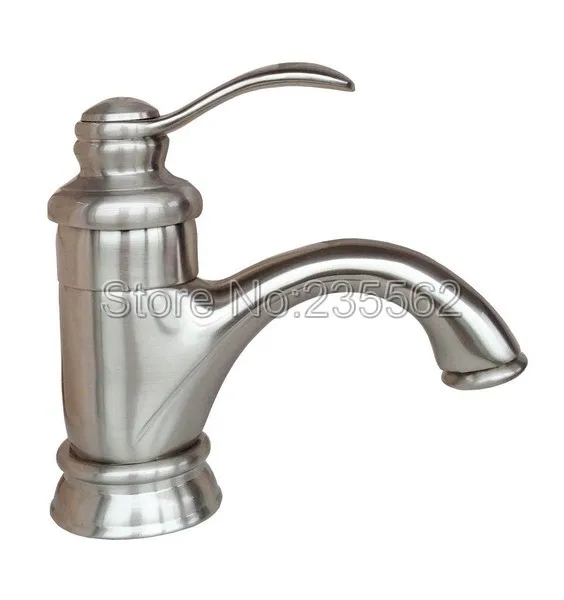 

Brushed Nickel Basin Sink Faucet Bathroom Cold and Hot Water Washing Mixer Taps Single Handle Mixer Tap Lbn008