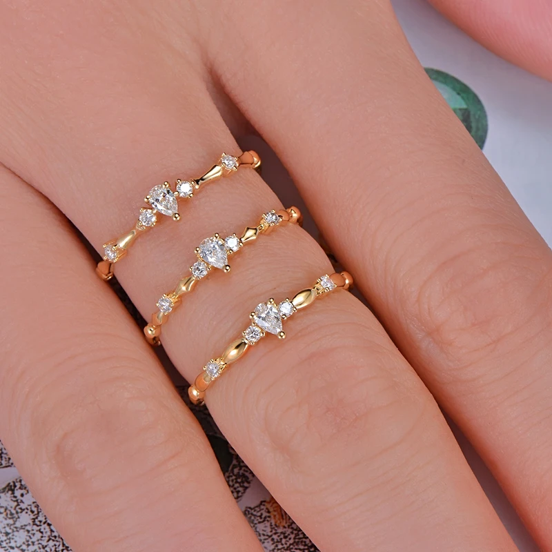 Caimao Jewelry 14K Yellow Gold Natural 0.13ctw Diamond Engagement Wedding Exquisite Small Ring