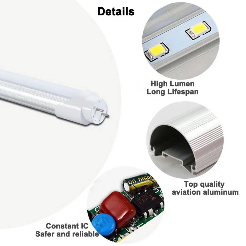 Imagem -05 - Tubo de Led t8 com Pés 1200 mm Lâmpada Led Ra80 24w 110v 220v Tamanhos