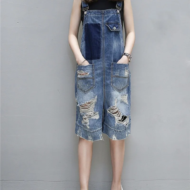 Jumpsuits For Women 2023 Fashion Ripped Hole Ladies Jean Overalls Strap Shorts Rompers Summer Autumn Washed Denim Playsuits