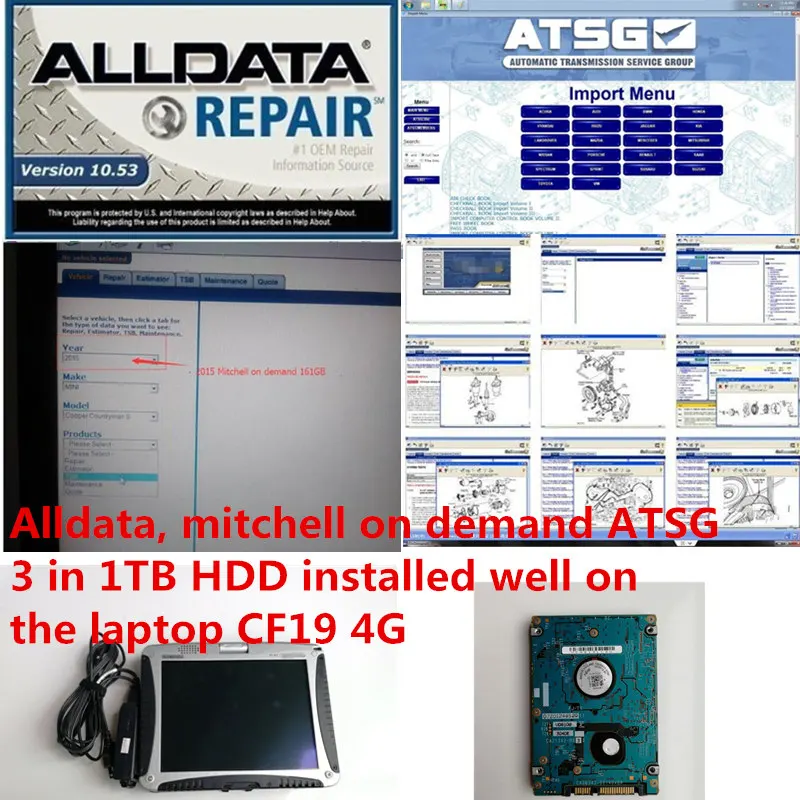 

for automotive repair diagnosis Alldata 10.53 m-itchell on demand 2015 ATSG 2012 installed well on laptop cf19 with 1TB HDD