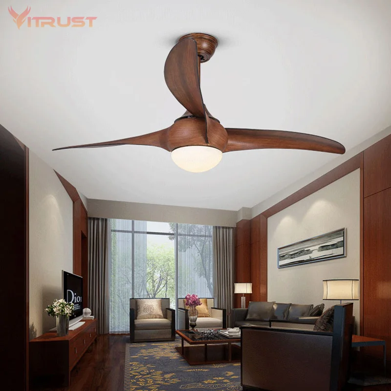 Retro dining room ceiling fan with light & Remote Control Industrial LED pendant Fan Chandelier 52 Inch Three-Blade Ceiling fan