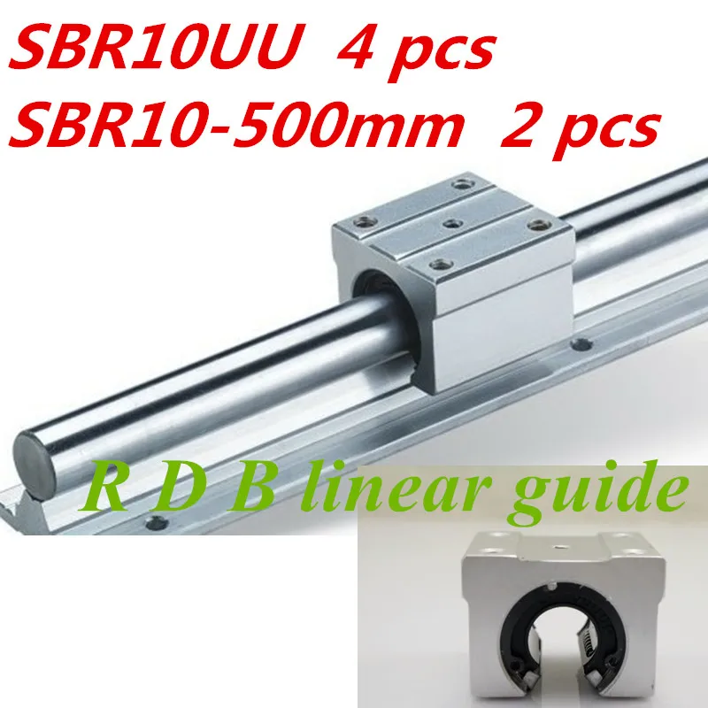 2pcs SBR10 500mm linear rail support with 4pcs SBR10UU linear guide auminum bearing sliding block cnc parts