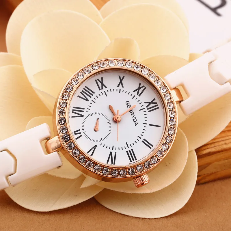 

Gold plating alloy round case,diamond crystal circle on case,copy ceramic band,Gerryda woman lady ceramic quartz watches