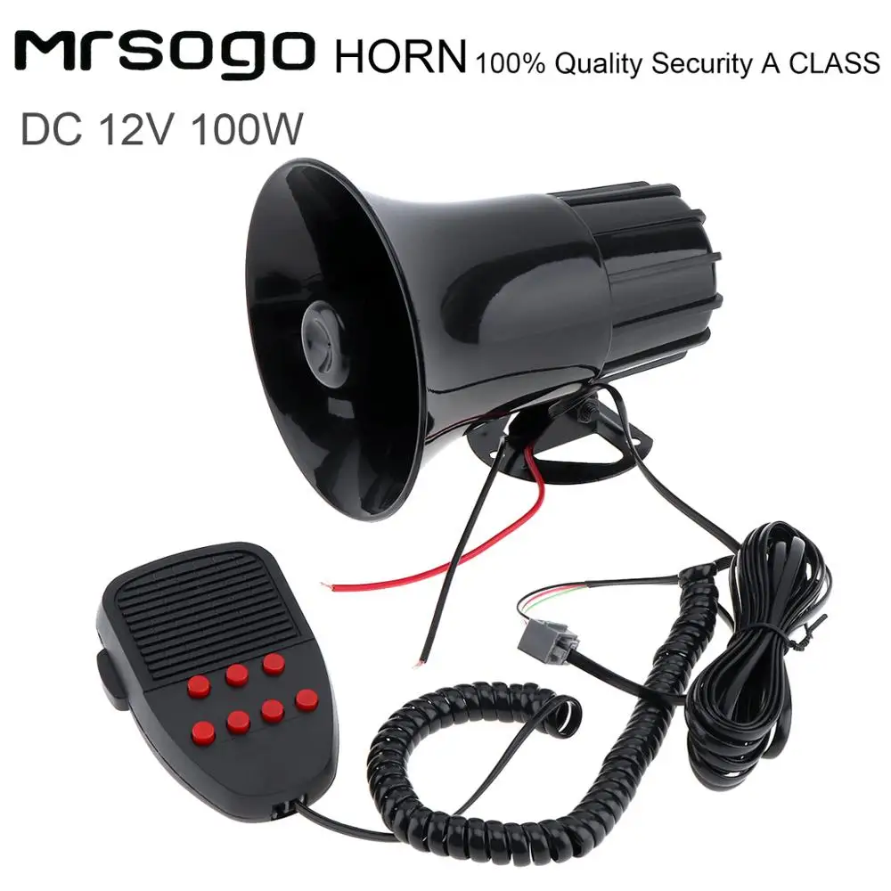 

100W 12V 7 Sounds Car Truck Speaker Loud Siren Horn 105db Alarm horn with MIC Microphone Mounting Bracket for Cars Vehicles