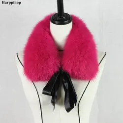 Harppihop*2018 Fashion Fur Scarf Real Raccoon Dog Fur Collars with Ribbon Real Fur Stole for Wool Coats 48CM