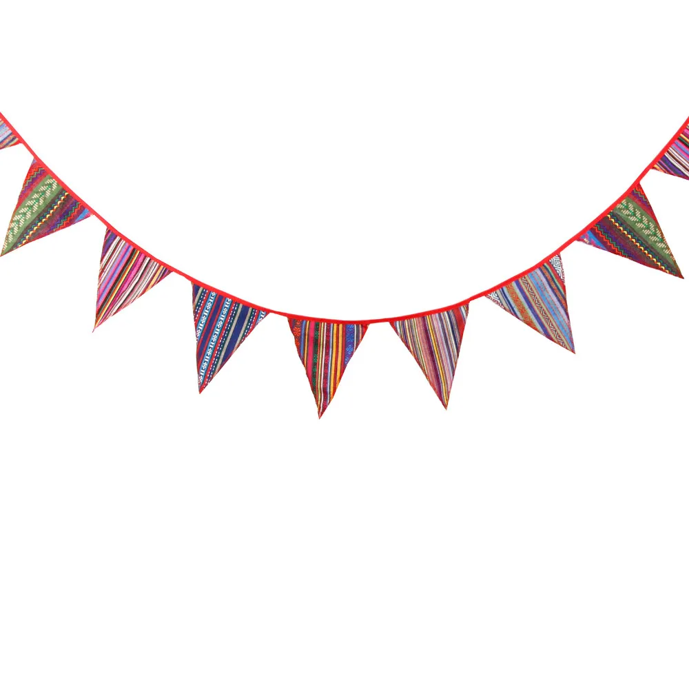 3.2M/10.5FT 12Flags Bohemia Camping Decoration Traditional Print Fabric Bunting Home Decoration Banner Photo Prop Garland