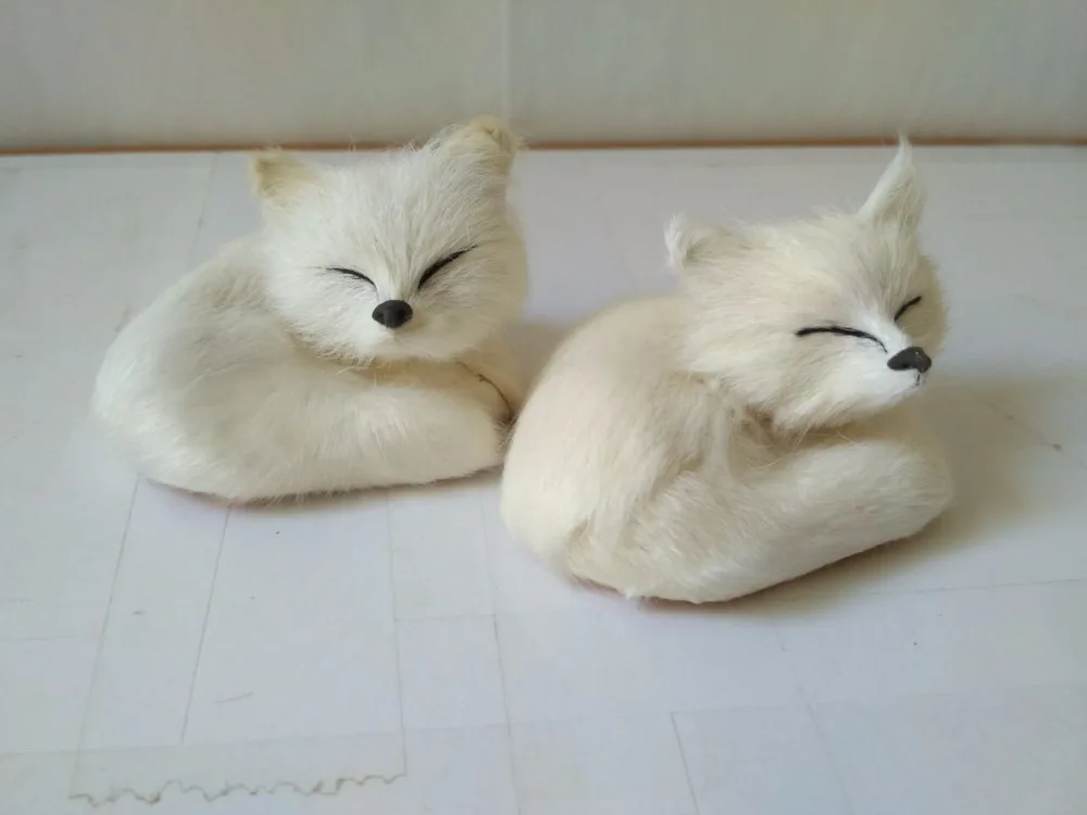 simulation white sleeping fox plastic&furs 8x7x6cm curl-up foxes 2 pcs model handicraft prop home decoration gift d2154