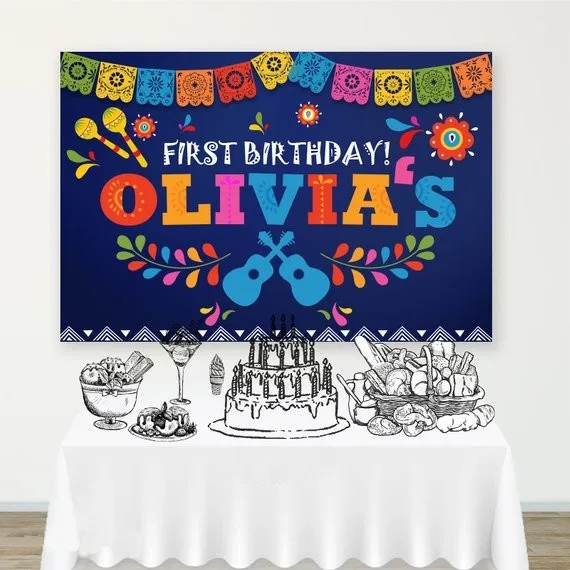 

Custom Fiesta Birthday Celebration Guitar Flower backdrops High quality Computer print party background