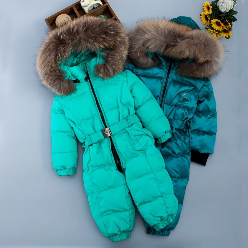 Real fur hooded baby outergoing 2021 Winter Jacket child jackets children jumpsuit snow suit girl floral down boy Baby coveralls