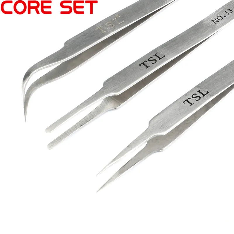 Stainless Steel Tweezer Electronics Tweezers Set Kit False Eyelash Forceps Precision Watchmaker Repair Multi Tools Hard Thick