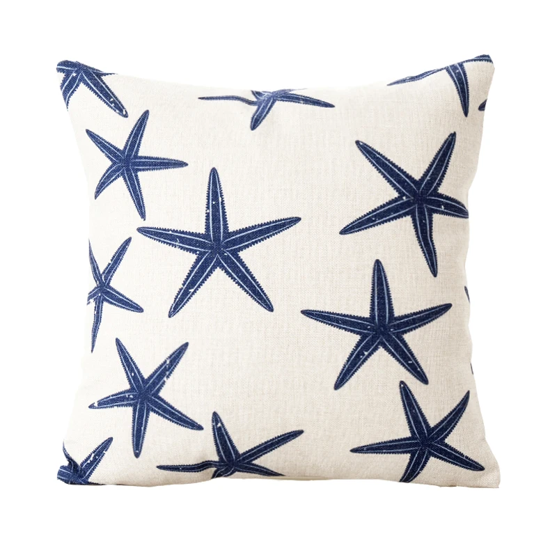 Blue Mediterranean Starfish Hippocampus Cushion Geometric Pillow Cover Home Decorative Sofa Office PillowCase